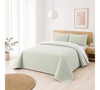 BESCH Colcha Boutis para Primavera y Verano con Relieve Trenzado de Color Lima Claro + 2 Funda Cojin 50x70 cm - Cubrecama Ligera Fina Entretiempo Extra Suave y Transpirable (Cama 135, 220x260cm)