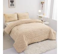 BESCH Edredón Invierno Borreguillo Nórdico 240x260cm para Cama 135/150 con 2 Funda Almohada - Edredón Borrego Sherpa Extra Suave, Cálido, Gruesa - Geométrica Beig