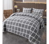 BESCH Edredón Invierno Nórdico de Franela con Forro Polar de Sherpa 180x240 cm + 1 Funda de Almohada | Edredones Borreguillo Extra Suave para Cama, Cálido y Gruesa (Cuadros)