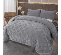 BESCH Edredón Invierno Nórdico de Franela con Forro Polar de Sherpa 180x240 cm + 1 Funda de Almohada | Edredones Borreguillo Extra Suave para Cama, Cálido y Gruesa (Cuadro Gris)