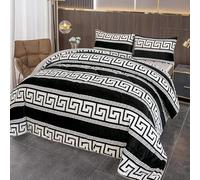 BESCH Edredón Invierno Nórdico de Franela con Forro Polar de Sherpa 240x260 cm + 2 Fundas de Almohada | Edredones Borreguillo Extra Suave para Cama, Cálido y Gruesa (Greco Negro)