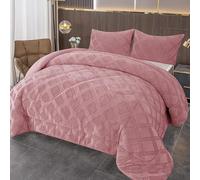 BESCH Edredón Invierno Nórdico de Franela con Forro Polar de Sherpa 240x260 cm + 2 Fundas de Almohada | Edredones Borreguillo Extra Suave para Cama, Cálido y Gruesa (Cuadro Rosa)