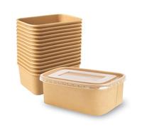 BESCH Envasado de Cartón Kraft 500ml Desechable Pack de 300 Piezas con Tapa de PP para para Alimentos - Cajas Cartón para Comidas Color Marrón