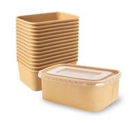 BESCH Envasado de Cartón Kraft 750ml Desechable Pack de 300 Piezas con Tapa de PP para para Alimentos - Cajas Cartón para Comidas Color Marrón