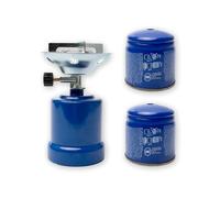 BESCH Hornillo de Camping + 2 Cartuchos de Gas 190g - Estufa de Gas para Camping, Acampada, Picnic - Mini Quemador Portátil Senderismo
