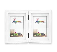 BESCH Marco de Fotos Doble Plegable 15X20CMX2 de Madera Blanca con Diseño Sencillo Multiusos para Dos Fotos 6"x8" Pulgadas