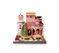 BESCH Pueblo Navidad con Iluminación, Música y Movimientos 21x14x23.5cm -Escena Navideña de Fabrica de Palomitas con Luces