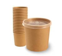 BESCH Tazones 770ml Desechable Pack de 300 Piezas con Tapa de PP para Sopa - Envasado Redondo de Cartón Kraft Color Marrón Especialmente Diseñado para Sopa 26oz