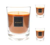 Besch Velas Aromaticas de Canela Rama Juego de 3 piezas en Vaso de Vidrio 80x80mm, 125gr - Vela Devorativa con Perfume. (Canela Rama)
