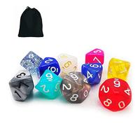 Bescon 10pcs Set of 10 Sided Dice (Number 0-9), 10 Count Assorted Random Multi Effected&Colored Pack of D10 in Drawstring Pouch