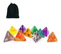 Bescon 10pcs Set of Polyhedral 4 Sided Dice Cube, 10 Count Assorted Random Multi Effected&Colored Pack of D4 in Drawstring Pouch