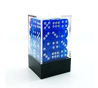 Bescon - Caja de ladrillos de 6 caras de 12 mm, troquel de seis caras de 12 mm (36) bloque de dados, azul translúcido con puntas blancas