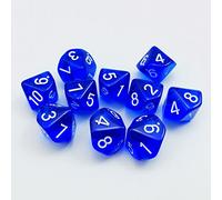 Bescon - Dados poliédricos de 10 lados con número 1-10, dados azules transparentes de 10 caras, cubo de 10 lados 1-10, juego de 10 piezas