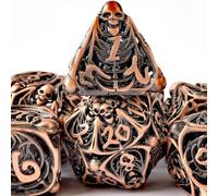 BESCON DICE DND - Juego de 7 dados de metal para juegos de rol, diseño de calavera, dados de metal hueco para D&D, mazmorras y dragones (cobre antiguo)