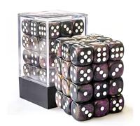BESCON DICE Moonstone - 36 dados de piedra lunar de 91,4 cm, 6 caras, color negro semitranslúcido, con purpurina morada, matriz de seis lados de 12 mm