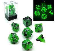 Bescon - Juego de dados poliédricos de dos tonos que brillan en la oscuridad, rocas espeluznantes, juego de dados luminosos RPG d4 d6 d8 d10 d12 d20 d% caja de ladrillo embalaje