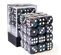 Bescon Moonstone - Dado de 6 caras de 12 mm, caja de ladrillos de 36 pulgadas, D6 negros semi translúcidos con brillo azul, troquel de 6 caras de 12 mm (36) bloque de dados