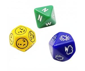 Bescon's Emotion, Weather and Direction Dice Set, 3 Piece Proprietary Polyhedral RPG Dice Set in Blue, Green, Yellow