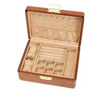 Bescott Joyero de madera de nogal macizo de 2 capas con cerradura y llave para mujeres y hombres, organizador de joyas de madera de terciopelo vintage, almacenamiento para aretes, anillos, collares,