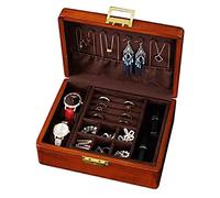 Bescott Joyero de madera para mujer, sólido con cerradura de terciopelo y llave, 2 capas, organizador de joyas de madera vintage, almacenamiento para aretes, anillos, collares, pulseras