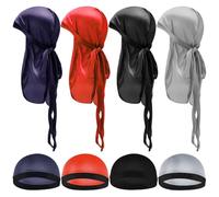 Besforta 8 piezas de seda para bebé Durags con cola larga y correas anchas para niños Satén Durag Caps Niño Sombreros para 360 Ondas, Azul marino, rojo, negro, gris, 32-38
