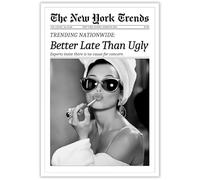 Beshdomp Póster vintage de periódico "Better Late Than Ugly Newspaper", en lienzo en blanco y negro, para pared, revista, titular, pintura para baño, hogar, dormitorio, decoración de pared, 20 x 25