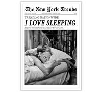 Beshdomp Póster vintage de periódico en blanco y negro con texto en inglés "I Love Sleep", arte de pared, revistas del New York Times, pintura para el hogar, dormitorio, bar, carrito, decoración de