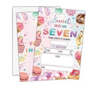 Beshoul Sweet Sassy and Seven Birthday Invitations Girl - Invitaciones rosas de 7º cumpleaños con sobres (25 unidades) - Tarjetas de invitación para fiestas de dulces para suministros de fiesta