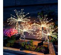 Besight Luces Solares Jardín Exterior 4 Piezas 120 LED luz de Fuegos Artificiales con IP65 Impermeable 2 Modos de Iluminación para Balcón Senderos Patio Césped Decoración Festiva