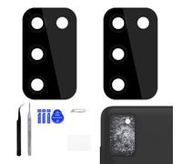 BESJMYT Paquete de 2 lentes de cámara trasera de repuesto para Samsung Galaxy A02s Lente de vidrio de cámara trasera adhesiva con kit de reparación de herramientas de fijación completa, pinzas y paño