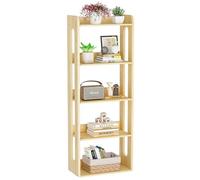 Beskadi Estantería abierta de madera maciza de 5 niveles, moderna estantería de exhibición con marco de madera natural para el hogar y la oficina, gabinete de almacenamiento independiente para sala de