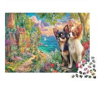 Beso Chihuahua Rompecabezas 1000 Piezas Chihuahuas Besando en Vibrant Village Estéticos Y Desafiantes De Desafío Duro Imposible Regalos Para Mujeres, Regalos Para Hombres Decoración Del Hogar Para Adu