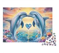 Beso de Delfines Puzzle para Adultos Puzzle de 1000 Piezas Océano al Atardecer Puzzle para Toda la Familia Regalo Hogar 52x38cm/1000pcs