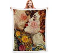 Beso Manta Sofa Invierno, Flor Manta Ponderada 130x150cm Cobijas de Invierno de Sensación de Cachemira, Suave Acogedora Cálida y Esponjosa Reversible, Blankets para Sofá y Cama, Regalo A-5874