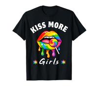 Beso Más Chicas Divertido Lesbianas Orgullo Gay LGBT Labios Arco Iris Camiseta