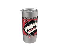 Beso sangriento Vampiro Labios Colmillos Mordedura Oscuro Romance Goth Horror Vaso térmico de acero inoxidable de doble pared