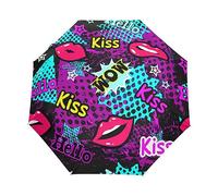Besos De Arte Y Cultura Puntos De Labios Paraguas Plegable Automático Paraguas de Viaje Mujer Niño Niña Protección UV Resistencia Viento Impermeable