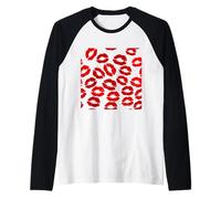 Besos Labios lápiz Labial Estampado día de San Valentín patrón romántico Camiseta Manga Raglan