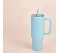 Besot Vaso con popote abatible de 40 onzas con asa, adecuado para portavasos de coche, a prueba de fugas, vaso de agua de viajero, material de acero inoxidable 304... (Dune color)