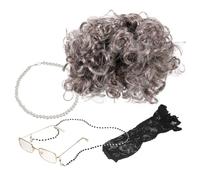 BESPORTBLE 1 Juego conjunto de peluca de abuela para adultos cadena de gafas para la abuela ultravioleta complementos disfraz accesorios disfraz peluca de anciana peluca gris perla