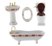 BESPORTBLE 1 Juego De Baño En Miniatura para Casa De Muñecas: Muebles De Cerámica A Escala 1:12 con Bañera, Inodoro, Lavabo Y Espejo. Juego De Simulación para Niños Y Decoración De Casa De