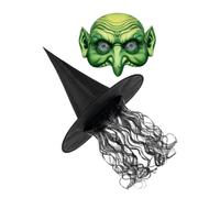 BESPORTBLE 1 Juego Juego de máscara de peluca de sombrero peluca de cosplay largo sombreros vieja máscara de bruja brujas condujo máscara de bruja de halloween accesorio de bruja tela oxford