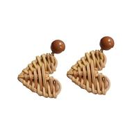 BESPORTBLE 1 Par De Pendientes De Corazón De Mimbre Para Playa Bonitos Pendientes De Botón Para Mujer Creativos De Moda Sencillos Para Mujer De Madera De