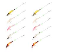 BESPORTBLE 10 Señuelos Blandos para Pesca Nocturna de Camarón, Cebos Artificiales Luminosos en 5 Colores, Tamaño Medio, Material Plástico Resistente, Kit Reutilizable para