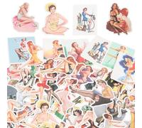 BESPORTBLE 100 Piezas Pegatinas de Pared Autoadhesivas Vintage Mujer PVC Removibles Decoración DIY para Cuadernos Maletas Monopatines Impermeables Diseño Delicado y Fácil de Quitar