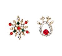BESPORTBLE 1Par Asymmetric Elk Ear Studs With Creative Rhinestone Inlay Unique Christmas Earrings For Women