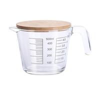 BESPORTBLE 1pieza Vaso Medidor de Vidrio Resistente al Calor con Tapa de Madera Taza Medidora Práctica para Cocina y Repostería Herramienta de Medición Precisa y Duradera