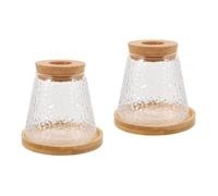 BESPORTBLE 2 Juegos Jarrón Transparente para Plantas Acuáticas con Soporte de Madera y Tapón Perforado Vaso Hidropónico para Germinación de Aguacate Decoración de Estantería y