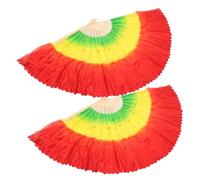 BESPORTBLE 2 Piezas de Mano para Baile Ventiladores de Rendimiento Decoración y Práctica de Abanico Mezclados Verde Rojo