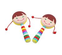 BESPORTBLE 2 piezas Juguetes de Madera para Bebés Sonajeros de Mano con de Dibujos Animados Instrumentos Musicales Educativos Seguros y Resistentes para Estimular el Color Color Aleatorio